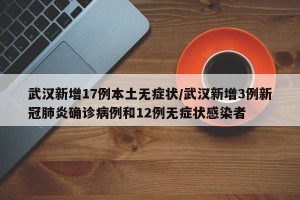 武汉新增17例本土无症状/武汉新增3例新冠肺炎确诊病例和12例无症状感染者